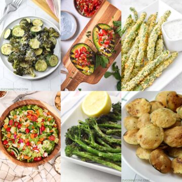 A decorative collage of side dishes to serve with burgers.