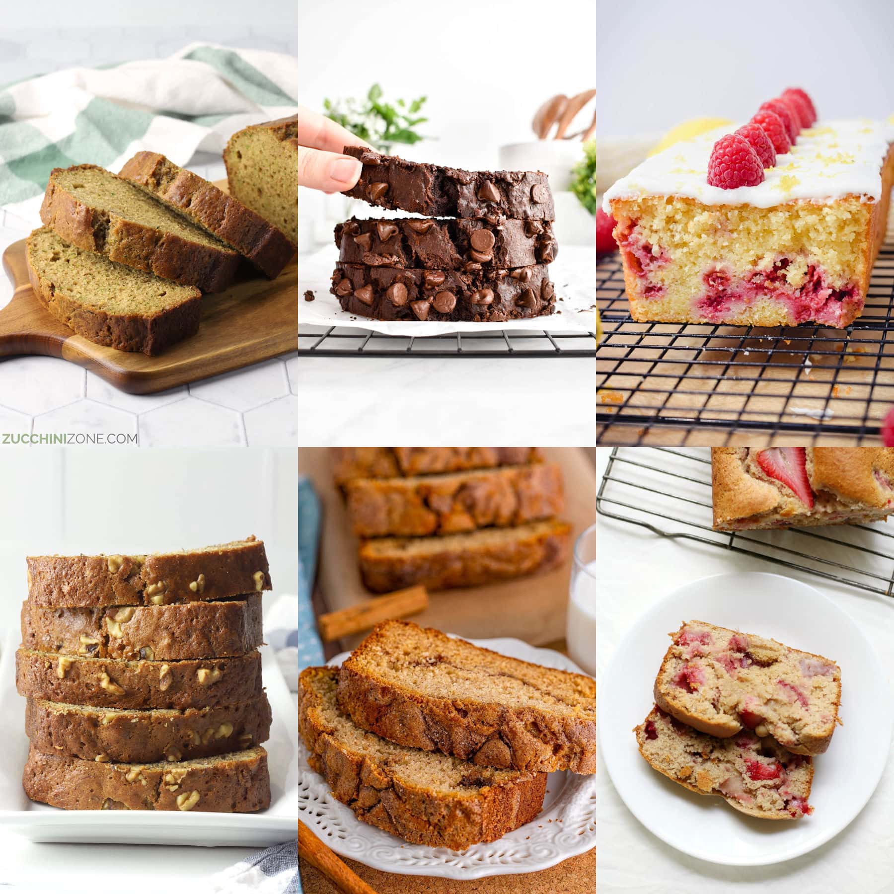 Decorative collage of sweet quick bread recipes.