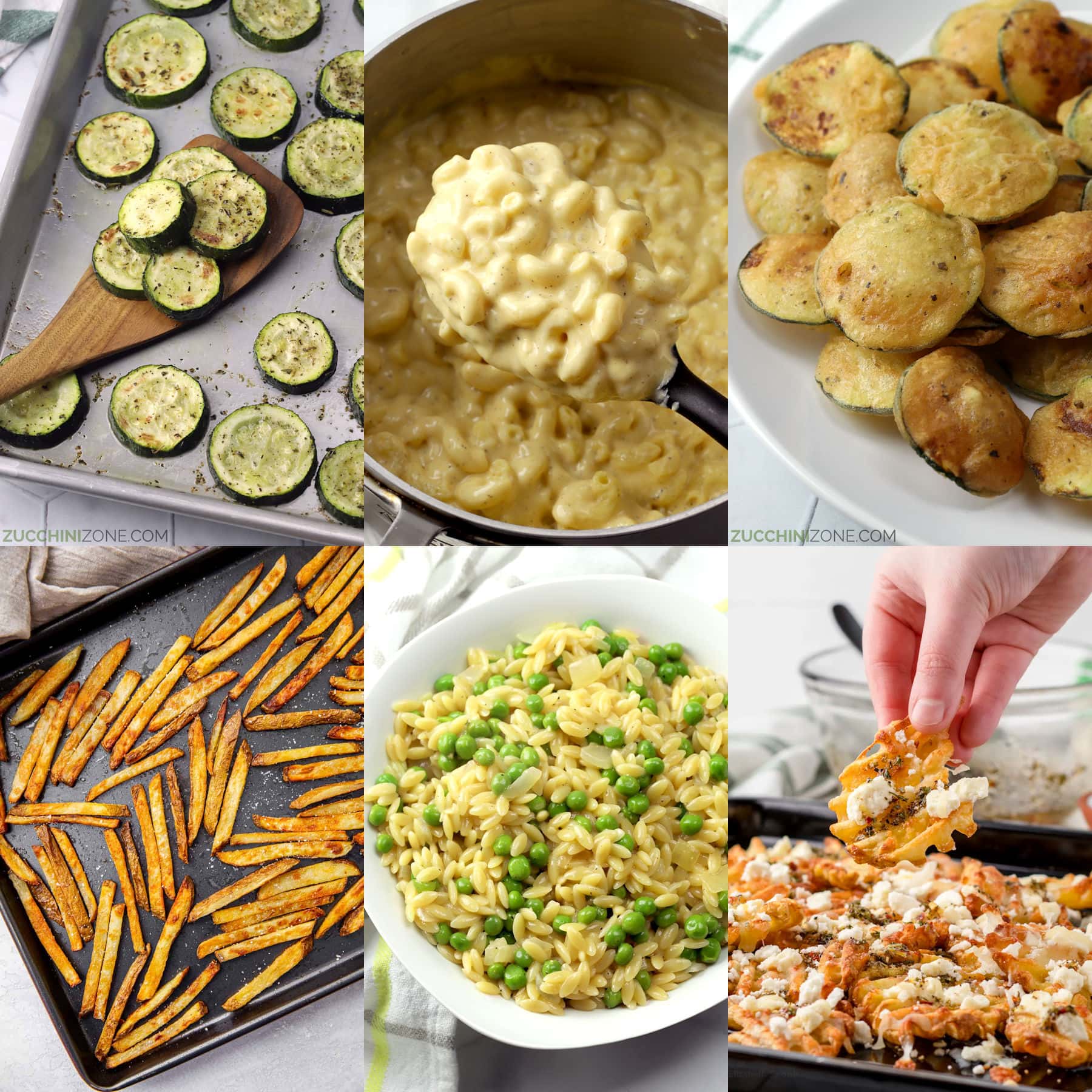 Decorative collage of sides for chicken tenders.