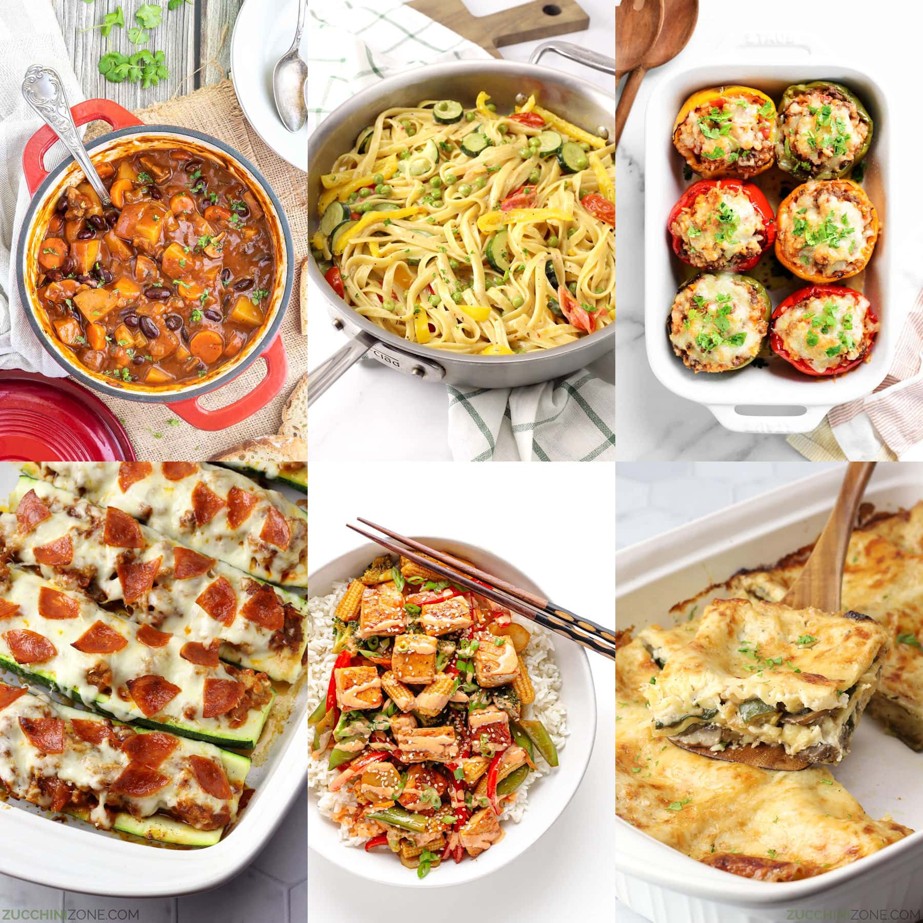 Decorative collage of easy dinners with vegetables.