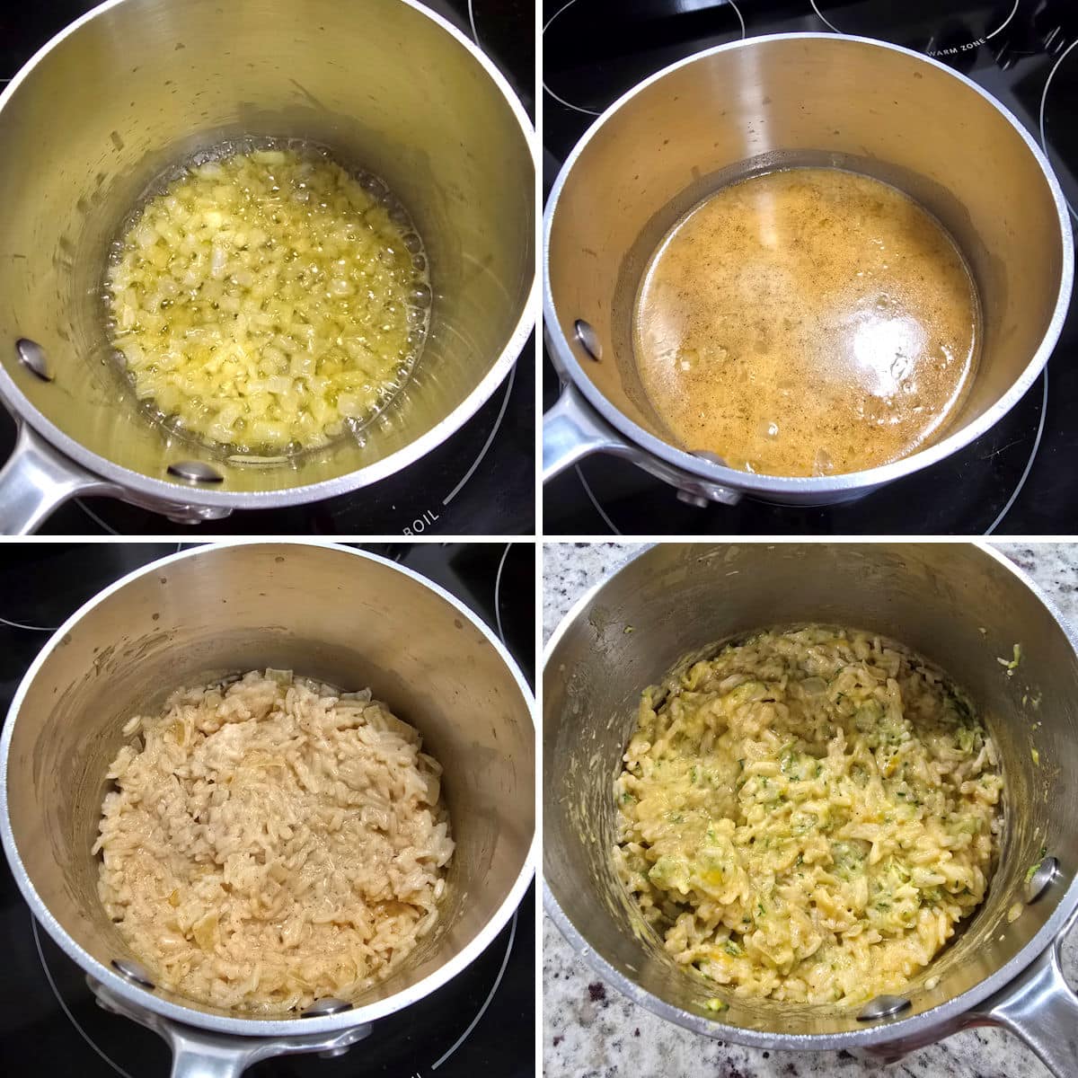 Making cheesy zucchini rice.