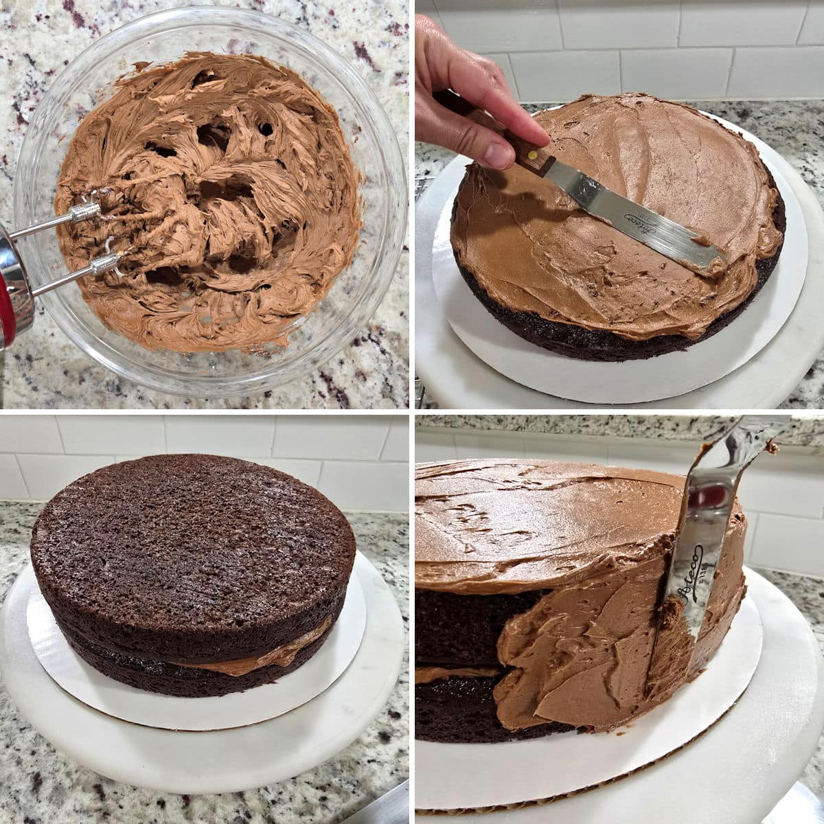 Frosting chocolate zucchini cake.