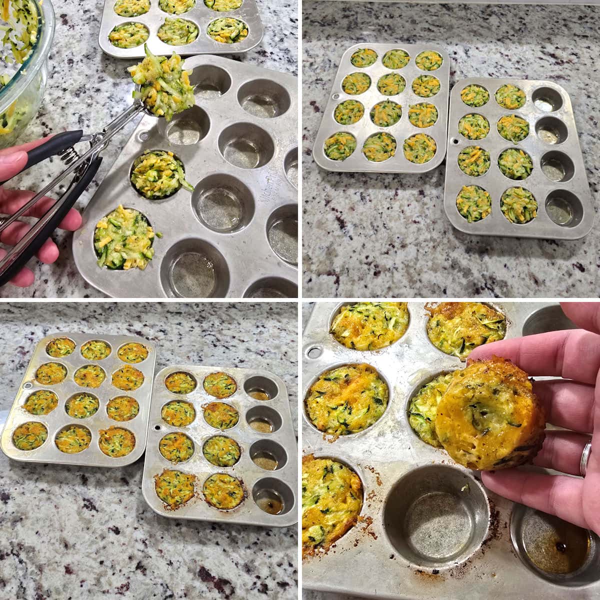 Making cheesy zucchini bites.