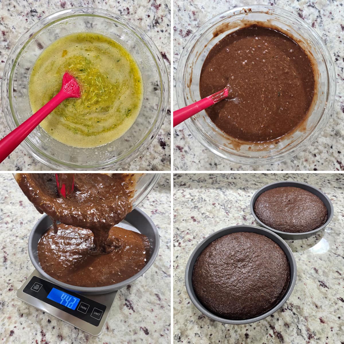 Making chocolate zucchini cake.