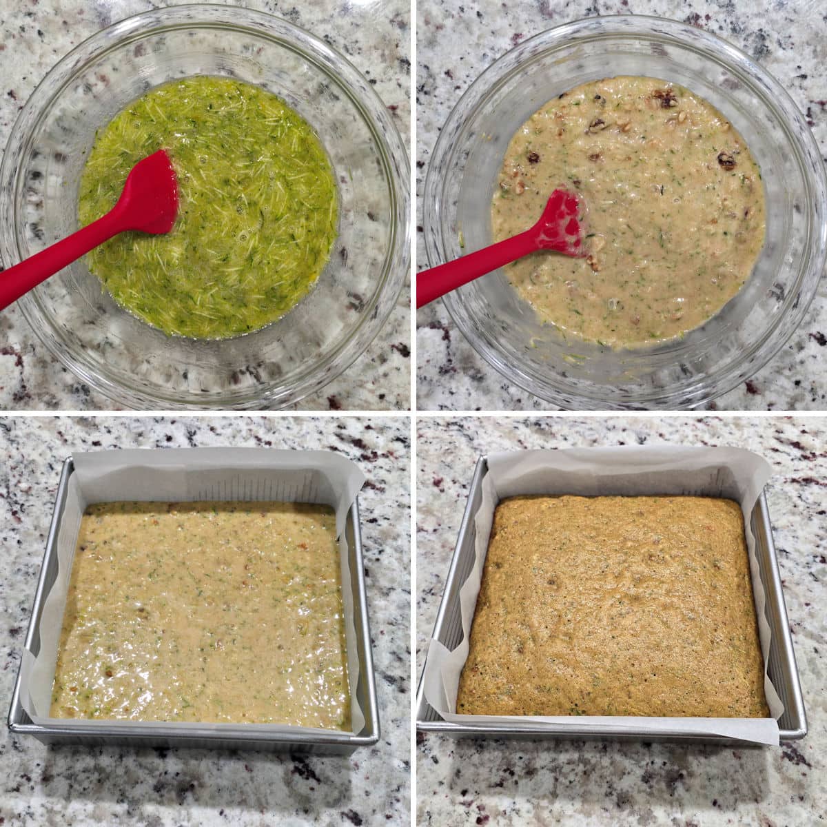 Making zucchini bars.