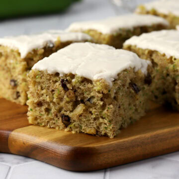 Zucchini bars on a cutting board.