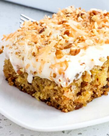 A slice of pineapple cake on a plate.