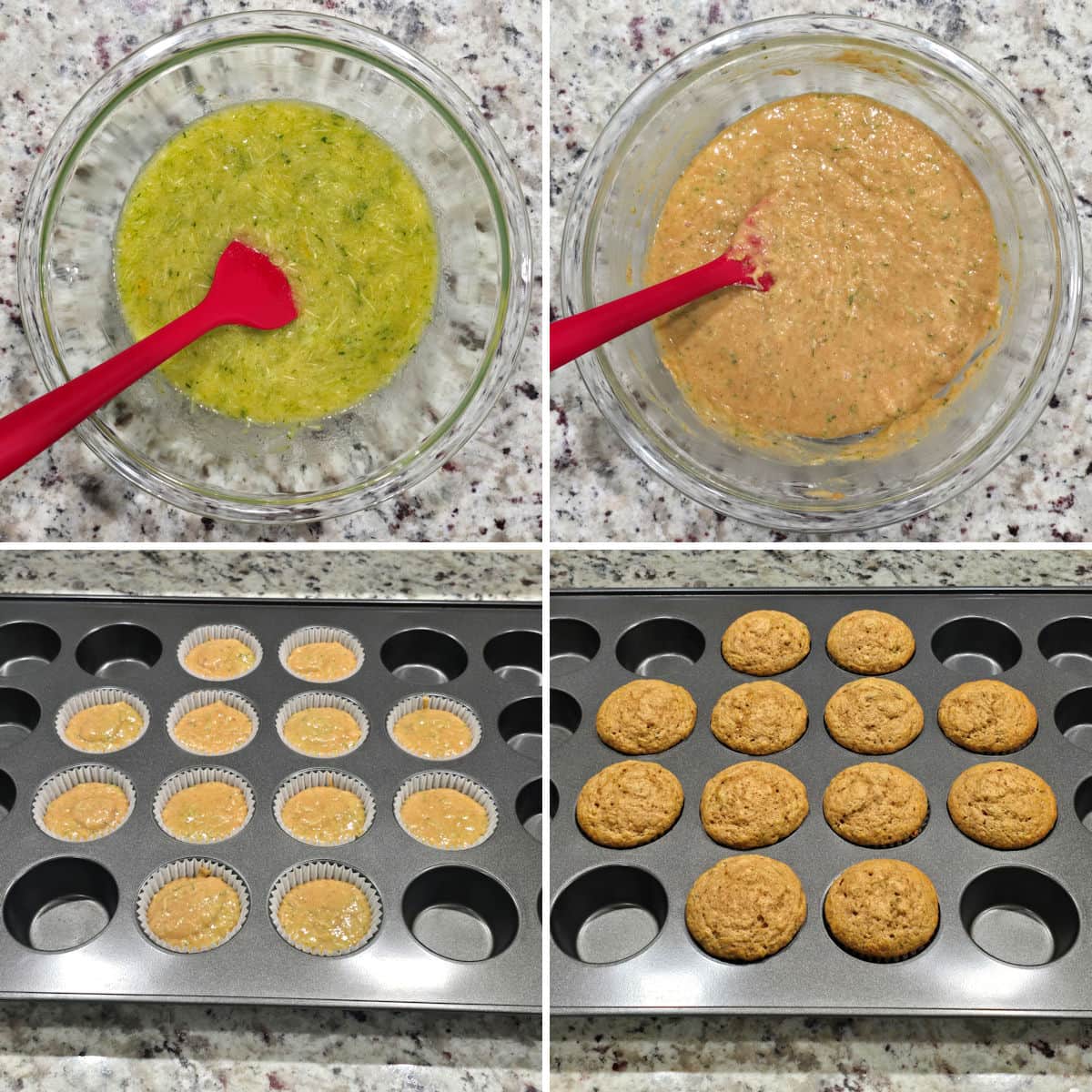 Making einkorn zucchini muffins.