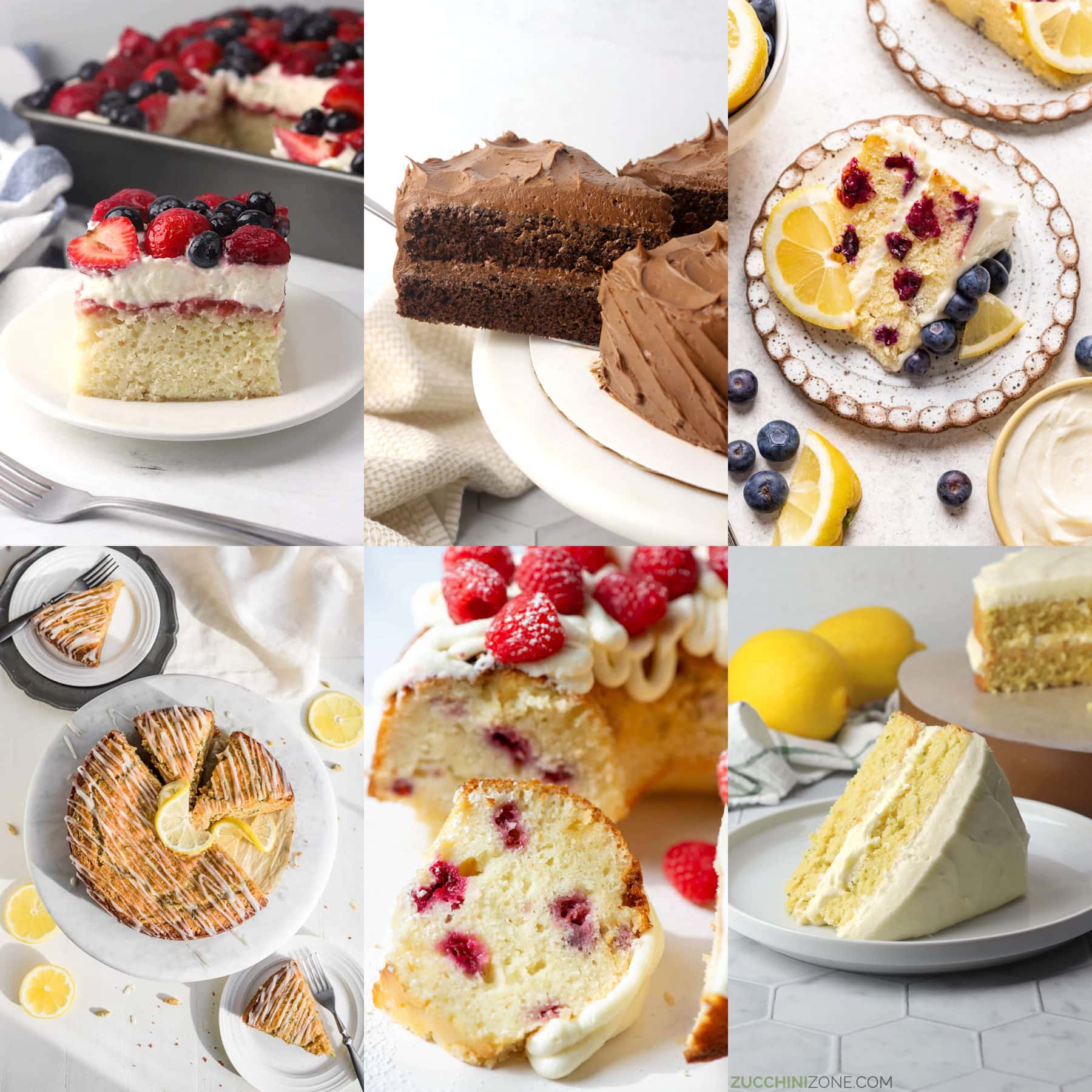 A decorative collage of summer cake recipes.